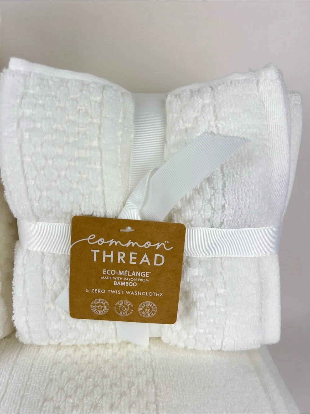 Common Thread Bath Towels White Eco Melange Bamboo Soft Cotton 9 Pc Set NEW